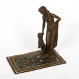Bergmann style cold painted bronze female nude with panther on Persian rug, height 16cm