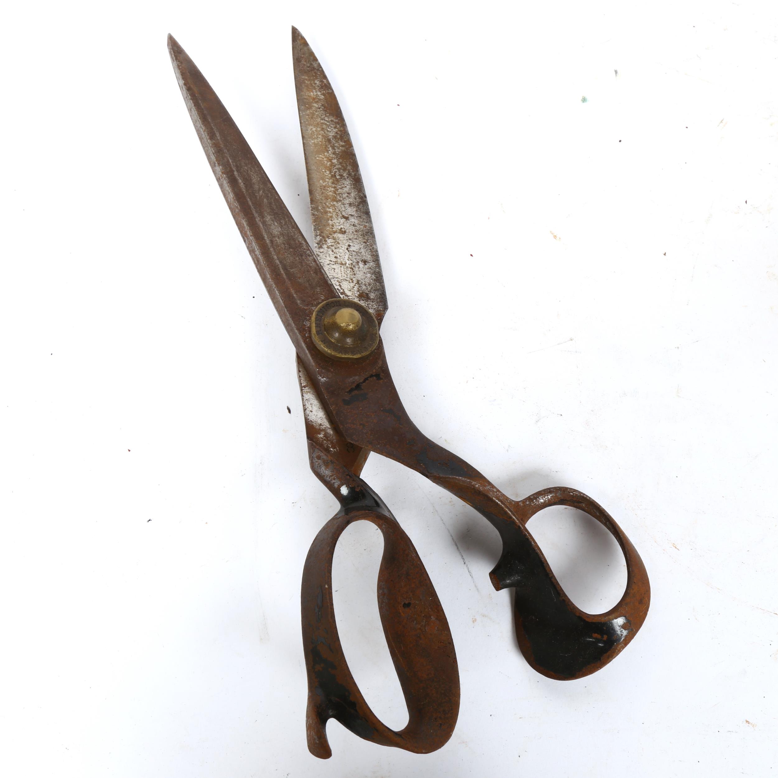 A large pair of American steel tailor's textile shears, by R Heinisch of Newark, length 36cm