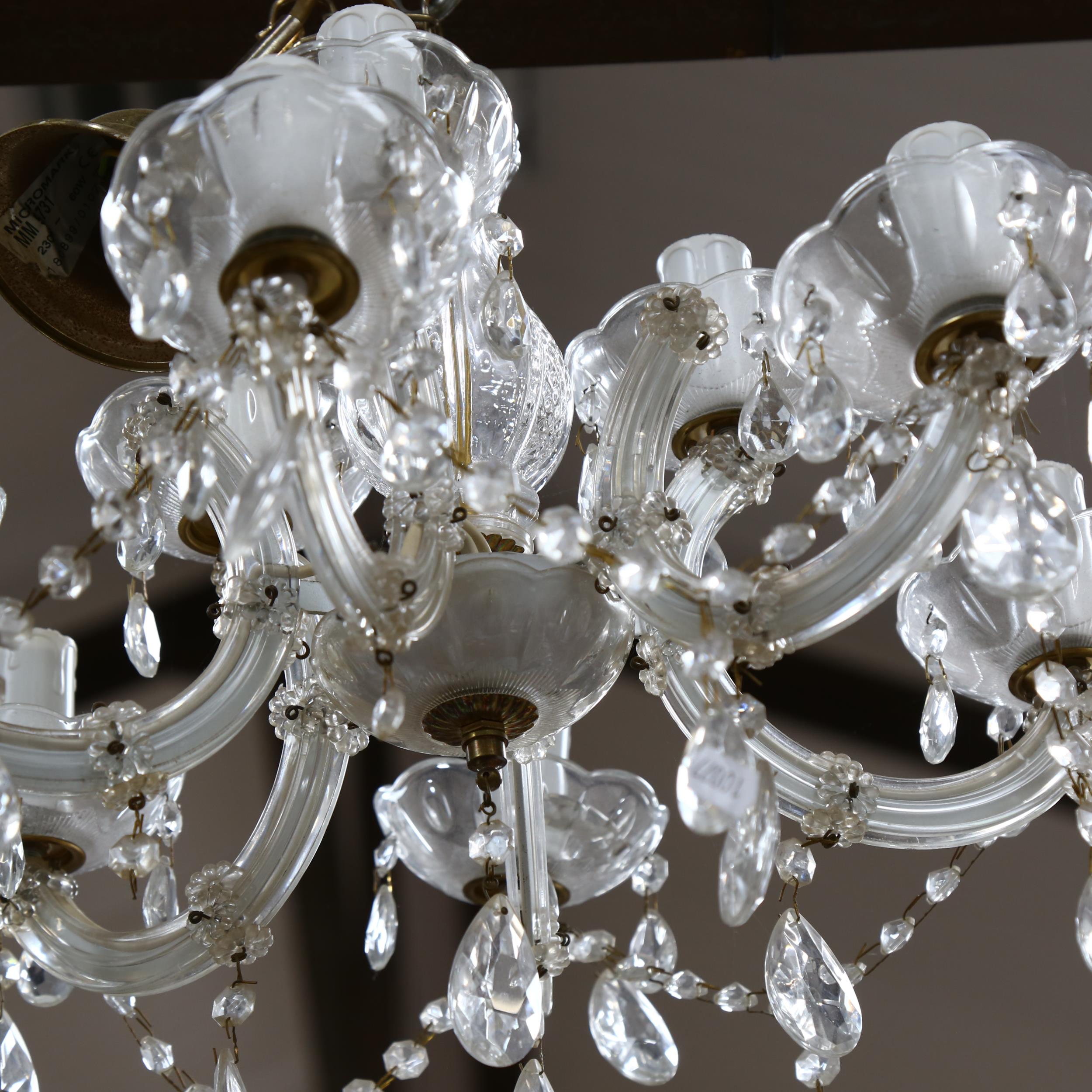 Vintage 6-brand glass chandelier with lustre drops - Image 2 of 2