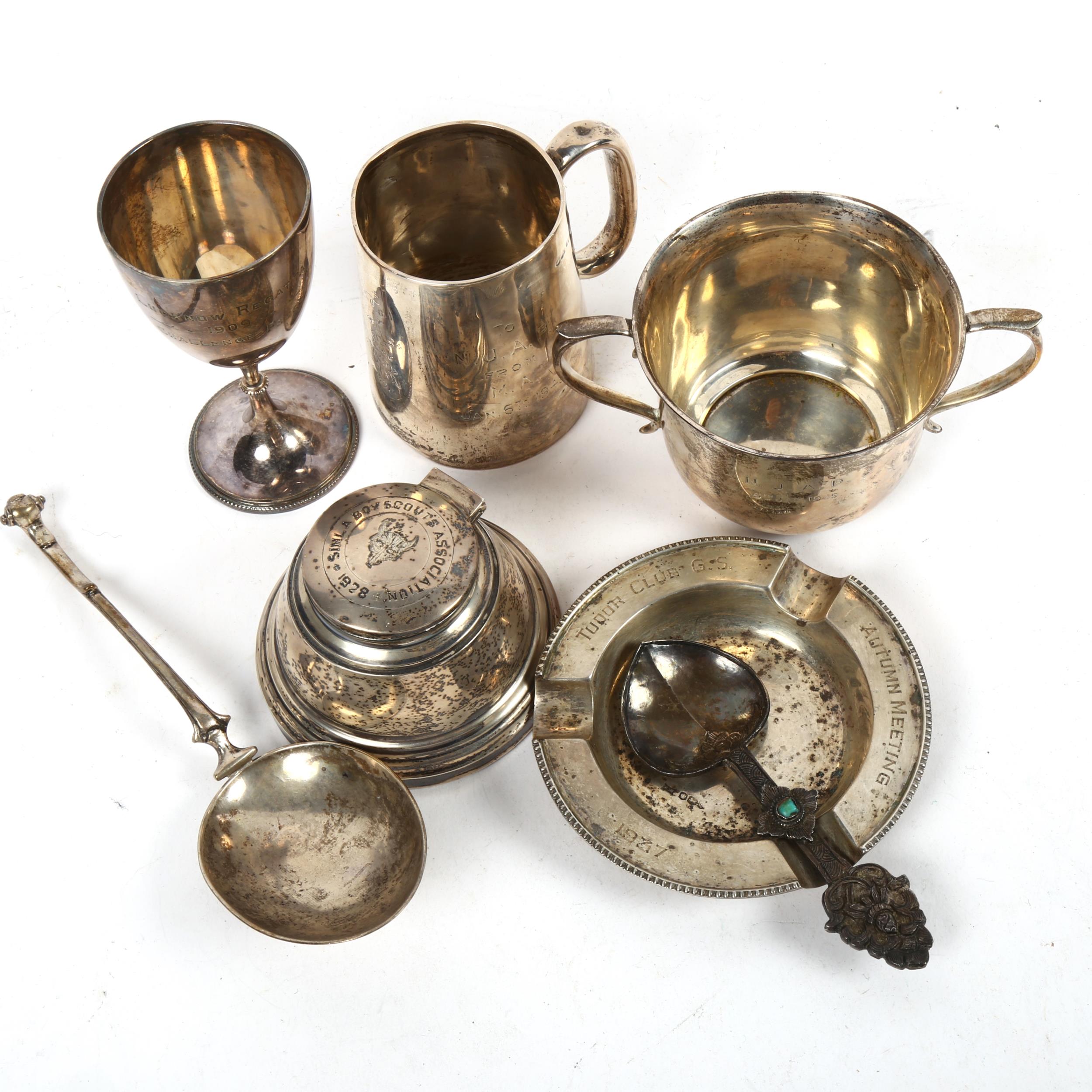A group of silver presentation pieces, to include christening mug, a 2-handled sugar bowl, an - Image 2 of 2
