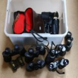 Various binoculars and cases, including Asahi Pentax etc