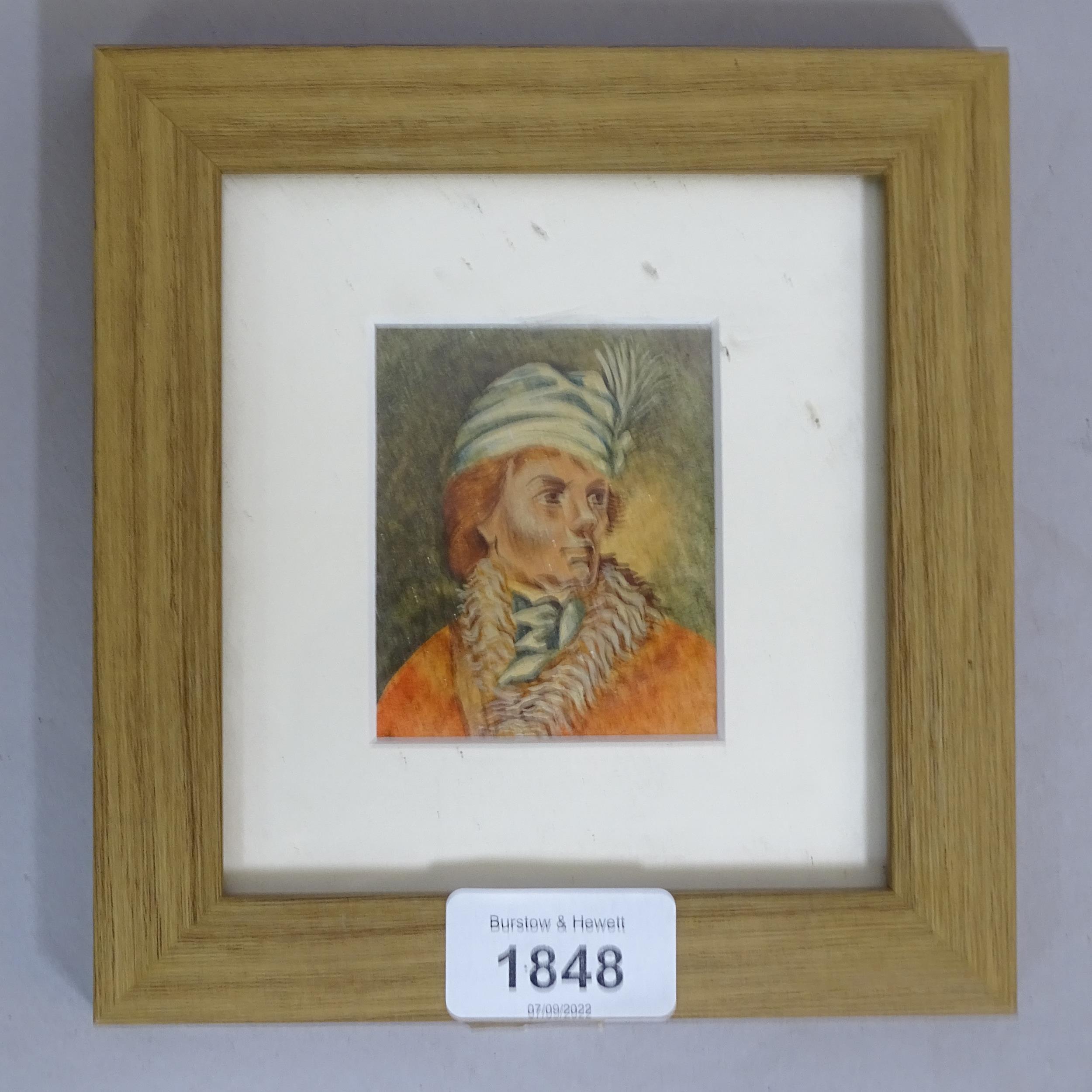 Miniature watercolour on card, portrait of Thaddeus Kosciuszko, unsigned, image 6.5cm x 5.5cm,