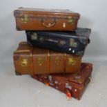 4 Vintage suitcases and trunks, largest 85cm x 35cm x 50cm