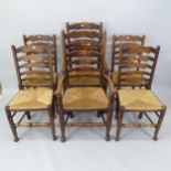 A set of 6 oak and ash rush-seated ladder-back dining chairs (4 + 2)