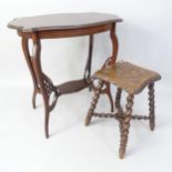 A reproduction mahogany 2-tier occasional table of shaped form, 70cm x 72cm x 44cm, and an Antique