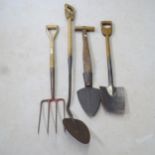 4 various garden tools, to include an 18th century Scottish peat shovel etc