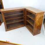 A Victorian burr-walnut corner bookcase, with adjustable shelves, H110cm x D41cm, lengths 156cm