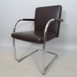 A Vitra ID soft conference cantilever chair, with chocolate leather upholstery, on chrome frame