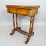 A 19th century mahogany fold over games table, with single frieze drawer, 51cm (extending to 76cm) x