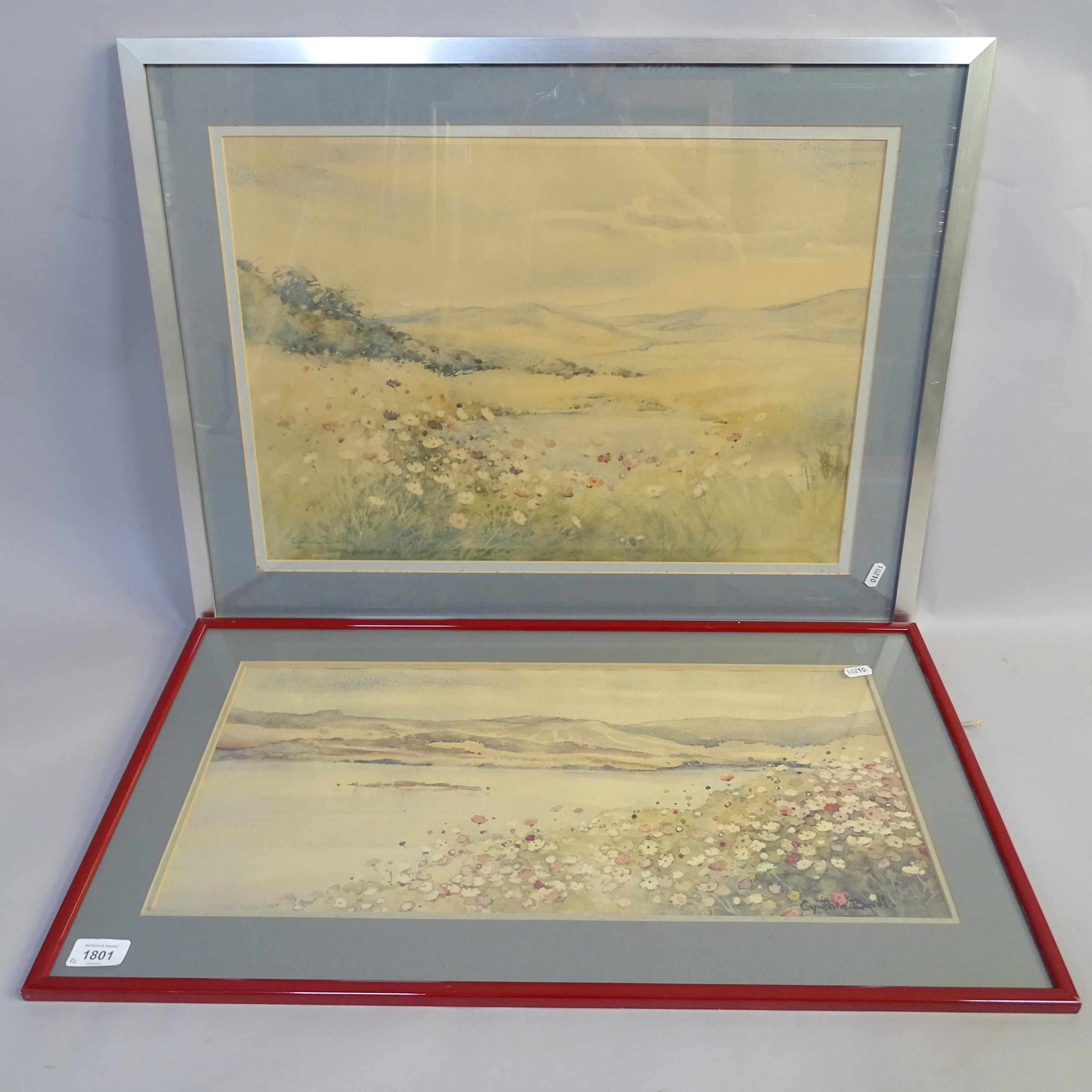 Cynthia Ball, pair of watercolour panoramic scenes, both framed