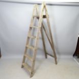 A Vintage folding pine step ladder, H (folded) 186cm