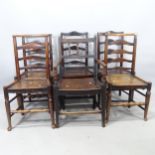 A set of 5 Antique country design elm-seated ladder-back chairs, on pad foot, and a Georgian elbow