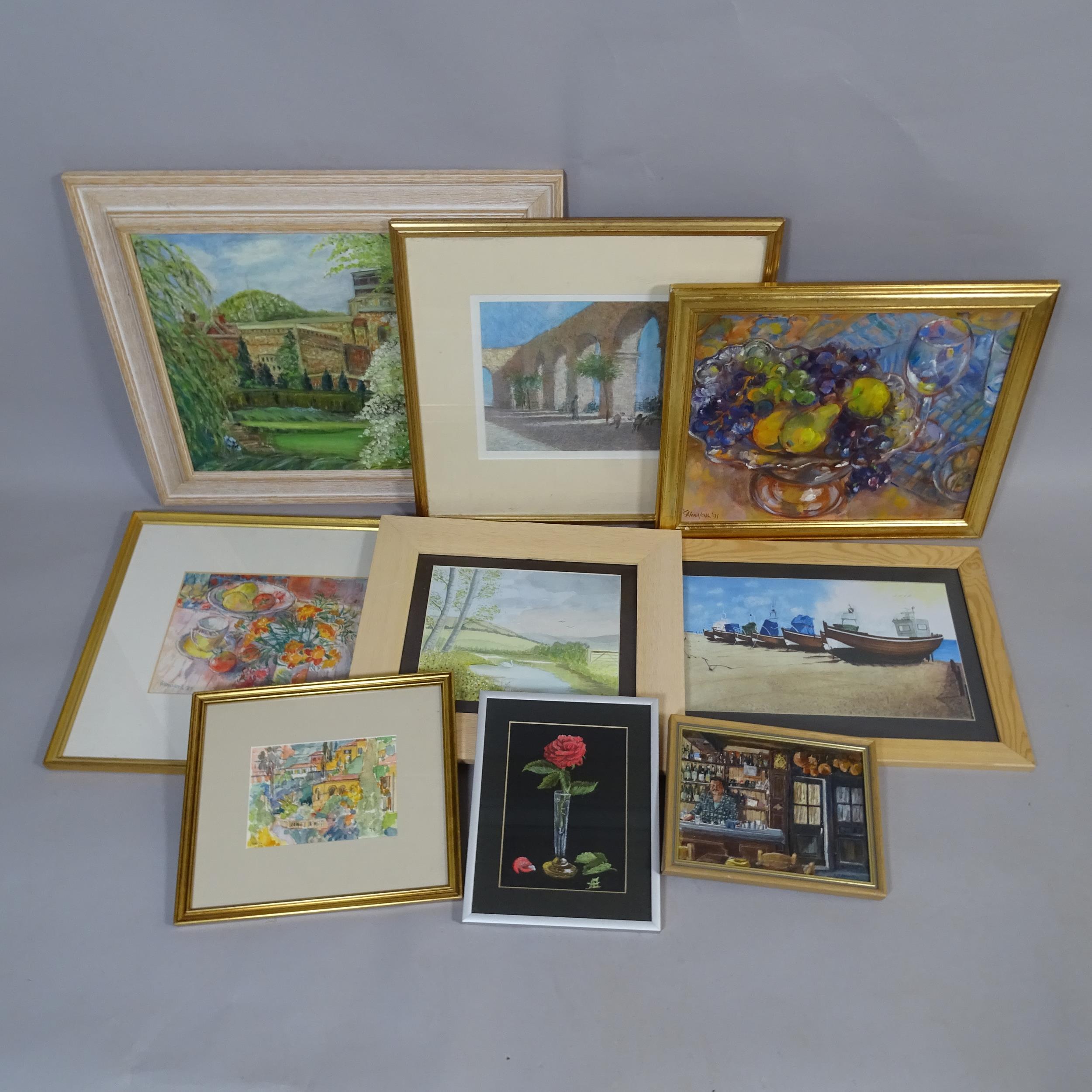 12 various prints, pictures and oils, all framed, including Sir Gerald Kelly, Dorothy Tubb...