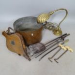 A mixed Lot containing a copper jam pan, bellows, companion set etc