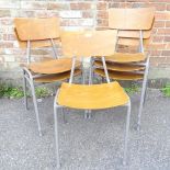 A set of 6 mid-century bent-ply stacking school chairs