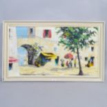 Vernon Henri, oil on canvas, Mediterranean coastal village, 60cm x 100cm overall, framed