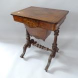 A 19th century rosewood sewing table, with inlaid decoration and fitted interior, 56cm x 72cm x 41cm