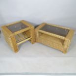 A contemporary wicker 2-tier coffee table, with inset smoked glass top, 98cm x 48cm x 55cm, and a