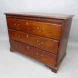 A Georgian mahogany chest of 3 long drawers, with brushing slide, on bracket feet, 109cm x 80cm x