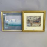 Chris St Clair watercolour, The Farmyard and Arthur Royce watercolour, The Needles, both framed