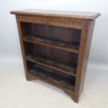 A Victorian oak open bookcase, with 2 adjustable shelves and carved decoration, 92cm x 104cm x 30cm