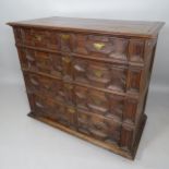 A 17th century style joined oak chest of 4 long drawers, 110cm x 98cm x 58cm