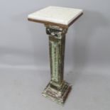 An Antique distressed marble top jardinire stand, on plinth base, 29cm x 92cm