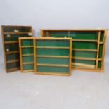 4 various pine hanging display cabinets, largest 88cm x 56cm x 12cm