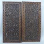A pair of Antique mahogany doors, with carved foliate decoration, each 37cm x 82cm