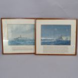 E Tufnell, pair of watercolours, HMS Flint Castle, and Matapan, 45cm x 52cm, both framed with script