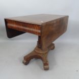 A Regency mahogany drop leaf breakfast table, with ogee frieze drawer, raised on a turned and fluted