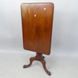 A 19th century mahogany rectangular tilt-top table, on tripod base, 76cm x 70cm