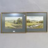 Craig White-Smith, pair of watercolours, panoramic Hampshire landscapes, signed and dated bottom
