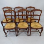 A set of 6 French rush-seated ladder-back dining chairs