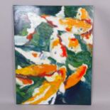 Clive Fredriksson, oil on canvas, shoal of Koi carp, 90cm x 70cm, unframed