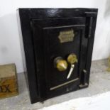 A cast-iron safe, with plaque for Hobb's patent lock, 40cm x 52cm x 35cm (with key)