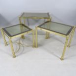 A Regency Hollywood design brass-framed nest of 3 glass-top tables, widest 60cm