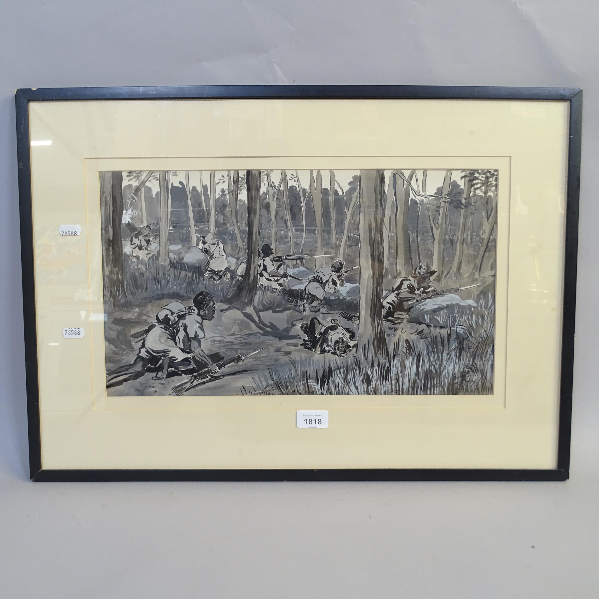 Snaffles (1884-1967), an original watercolour and ink drawing, "Action in the Cameroons", possibly