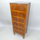 An Edwardian mahogany and satinwood-strung narrow chest of 6 short drawers, on cabriole legs, 57cm x