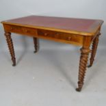 A 19th century mahogany writing table, with tooled and embossed red leather skiver, 2 fitted