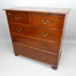 A 19th century mahogany chest of 2 short and 3 long drawers, on bun feet, 114cm x 111cm x 55cm