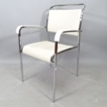 A Brunner white leather and chrome lounge chair, with maker's label