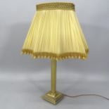 A brass Corinthian column table lamp with shade, height to bayonet fitting 65cm, GWO