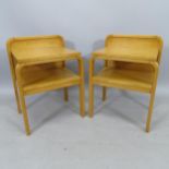 A pair of Aalto style Finnish Isku Oy bent-ply birch bedside tables or nightstands, with maker's