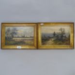 A pair of small Victorian oils on canvas, landscapes with figures, 27cm x 37cm, framed (2)