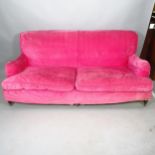 A 19th century 3-seater sofa, with 6 turned mahogany legs, L185cm