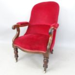 A Willian IV upholstered open-arm chair, on turned legs