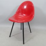 A mid-century fibreglass shell chair, by Microcell, Kingsway, with maker's label