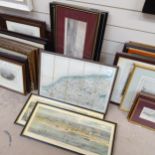 5 framed printed engravings, panoramic view of Hastings including Grand Parade, and an Antique