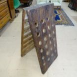 An A-Frame pine wine rack.